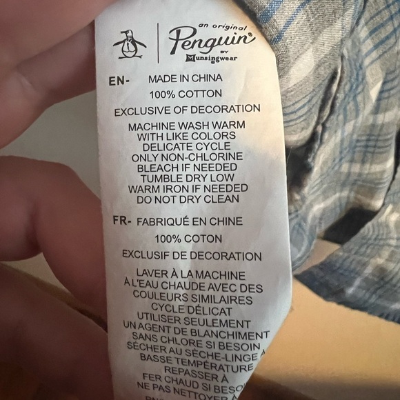 𝅺penguin Classic Fit Blue and Green Plaid Shirt Size Large - Picture 5 of 8